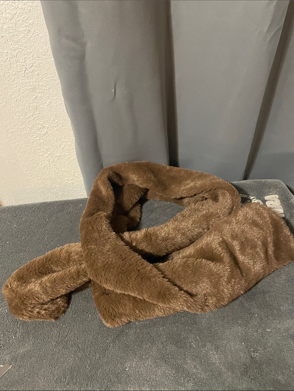 Faux Fur Brown Scarf with zipper pocket- Women's Accessory